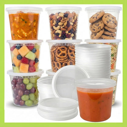 Food Storage Containers [10 Set] x [32 oz] Plastic Deli Containers with Lids Soup Meal Prep Containers | BPA Free | Stackable | Leakproof | Microwave/Dishwasher/Freezer Safe (10 Set, 32 oz)