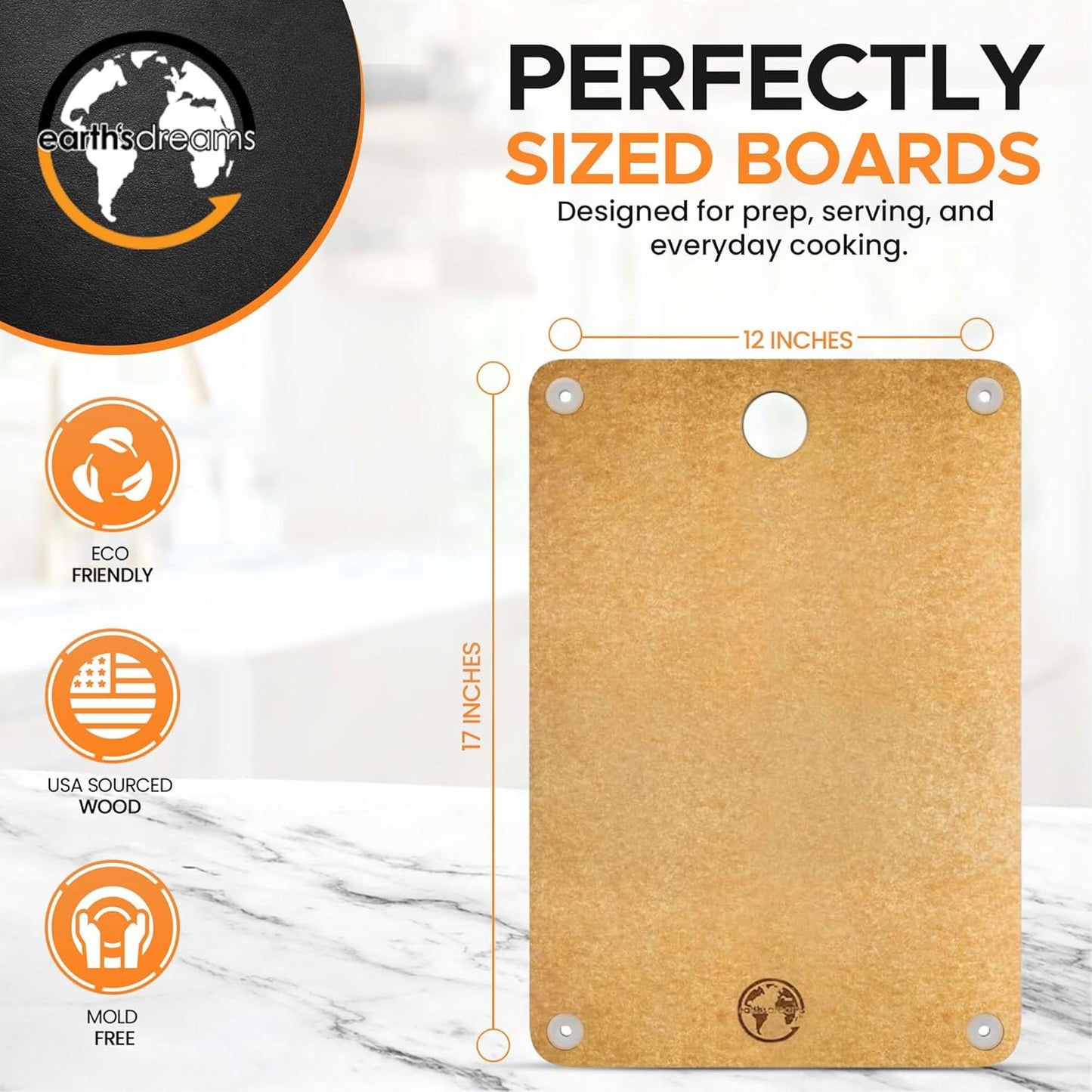 Earth's Dreams Composite Wood Cutting Board Set of 3 – Built In Juice Groove, Dishwasher Safe,Cutting Boards for Kitchen – Large, Medium & Small Non-Slip Wood Charcuterie & Chopping Boards (Tan/Black)