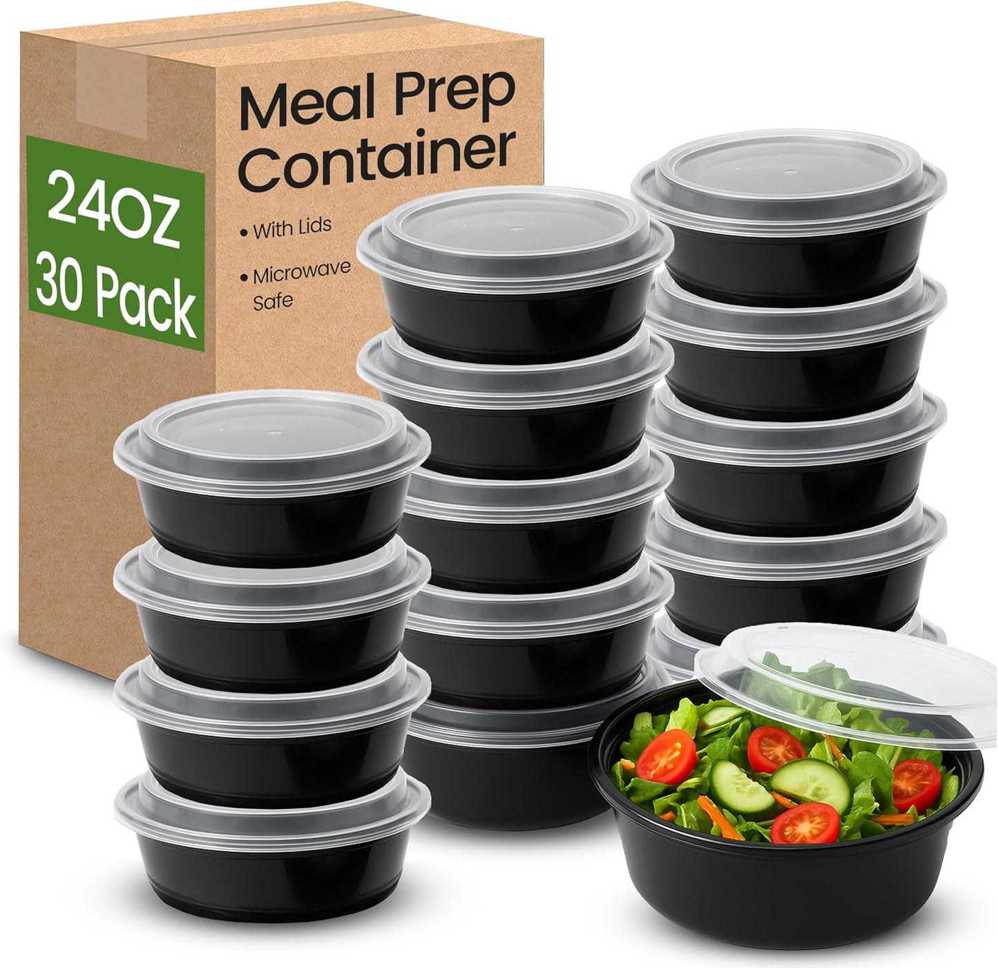 Velzy 10 PCs Microwavable Round Meal Prep Containers with Lids Reusable – 24 oz (3 Cups) Meal Prep Bowls with Lids Set, Microwave Safe
