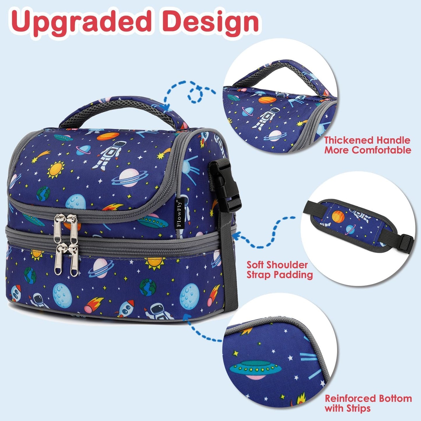 FlowFly Kids Double Decker Cooler Insulated Lunch Bag Large Tote for Boys, Girls, Men, Women, With Adjustable Strap, Unicorn