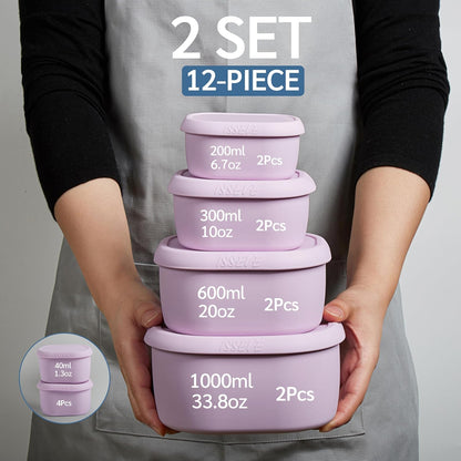 ISSEVE 12Pcs/Set Nesting Silicone Food Storage Containers with Lids, BPA Free Reusable Meal Prep Silicone Containers Airtight, Freezer Dishwasher Safe (33.8oz, 20oz, 10oz, 6.7oz, 1.3oz) (Beige)