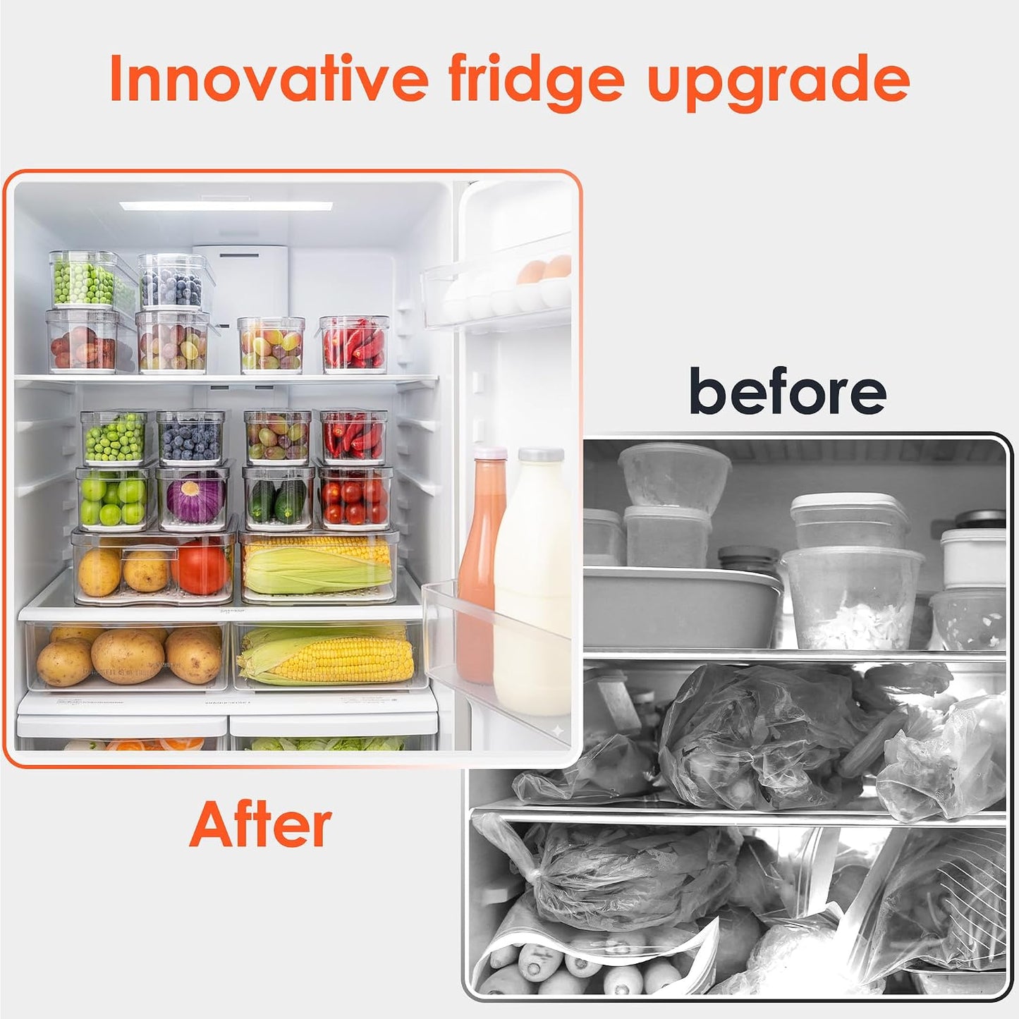 SMRCAD Fridge Organizers and Storage, 6 Pack Clear Freezer Organizer Bins with Lids for Kitchen, Pantry, Refrigerator, Food, Fruit, Vegetable Storage