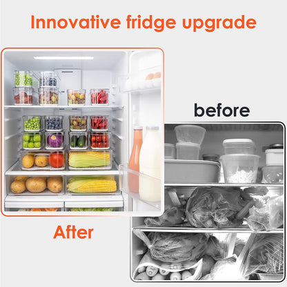 SMRCAD Fridge Organizers and Storage, 6 Pack Clear Freezer Organizer Bins with Lids for Kitchen, Pantry, Refrigerator, Food, Fruit, Vegetable Storage