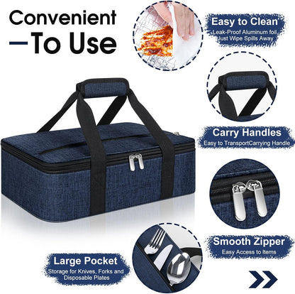 Insulated Casserole Carrier, Portable Casserole Carrier for Hot or Cold Food Lunch Tote Warmer or Cooler Bag, Lasagna Lunch Bag for Potluck Parties- Fits 9" x 13" Baking Dish-Charcoal Grey