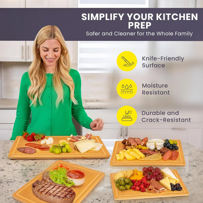 Greener Chef Luxury Bamboo Cutting Board Set of 3 with Glue-Free Surface Technology - Extra Spacious Wood Cutting Boards for Kitchen and XL Chopping Board Set - Replacements for Life