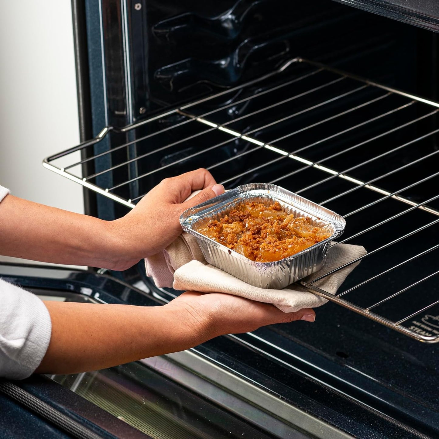 GUSTO [1 lb - 50 Count Disposable Aluminum Foil Pans with Clear Dome Lids, 5x4 Takeout Pans – Great for Baking, Cooking, Storage, and Freezing (Formerly Comfy Package)
