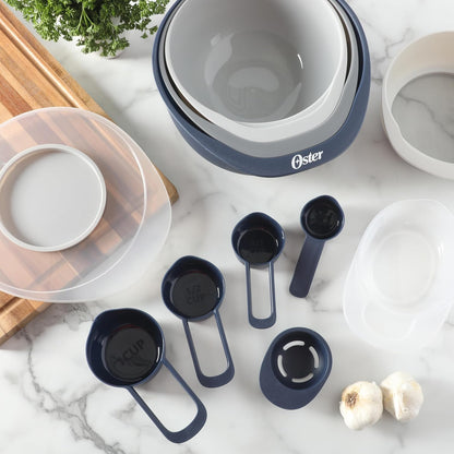Oster Bluemarine 3 Piece PP Stackable Space-Saving Colander and Mixing Bowl Set