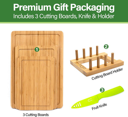 Wood Cutting Board Set of 4, Wooden Chopping Boards with Food Icons for Kitchen, Charcuterie Board for Meat, Vegetables, Fruits, Cheese