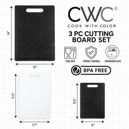 COOK WITH COLOR Non-Slip Cutting Board Set – Kitchen Essentials with Easy Grip Handle for Meat, Veggies, and Fruits, 3 Cutting Boards, Speckled White