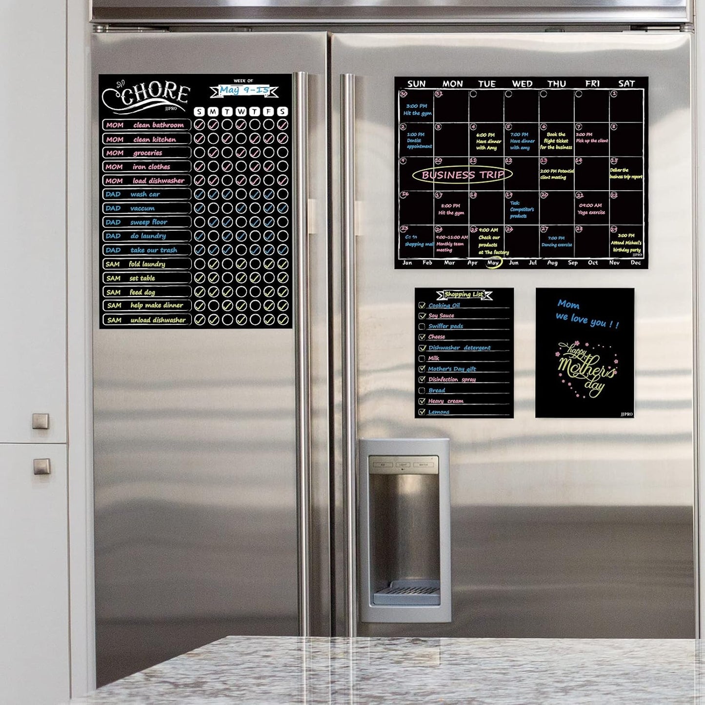 JJPRO Magnetic Dry Erase Menu and Chore Chart Blackboard for Fridge-Weekly Meal Planner Chalkboard,Behavior Chart Chalkboard for Multiple Kids with Notepad Blackboard
