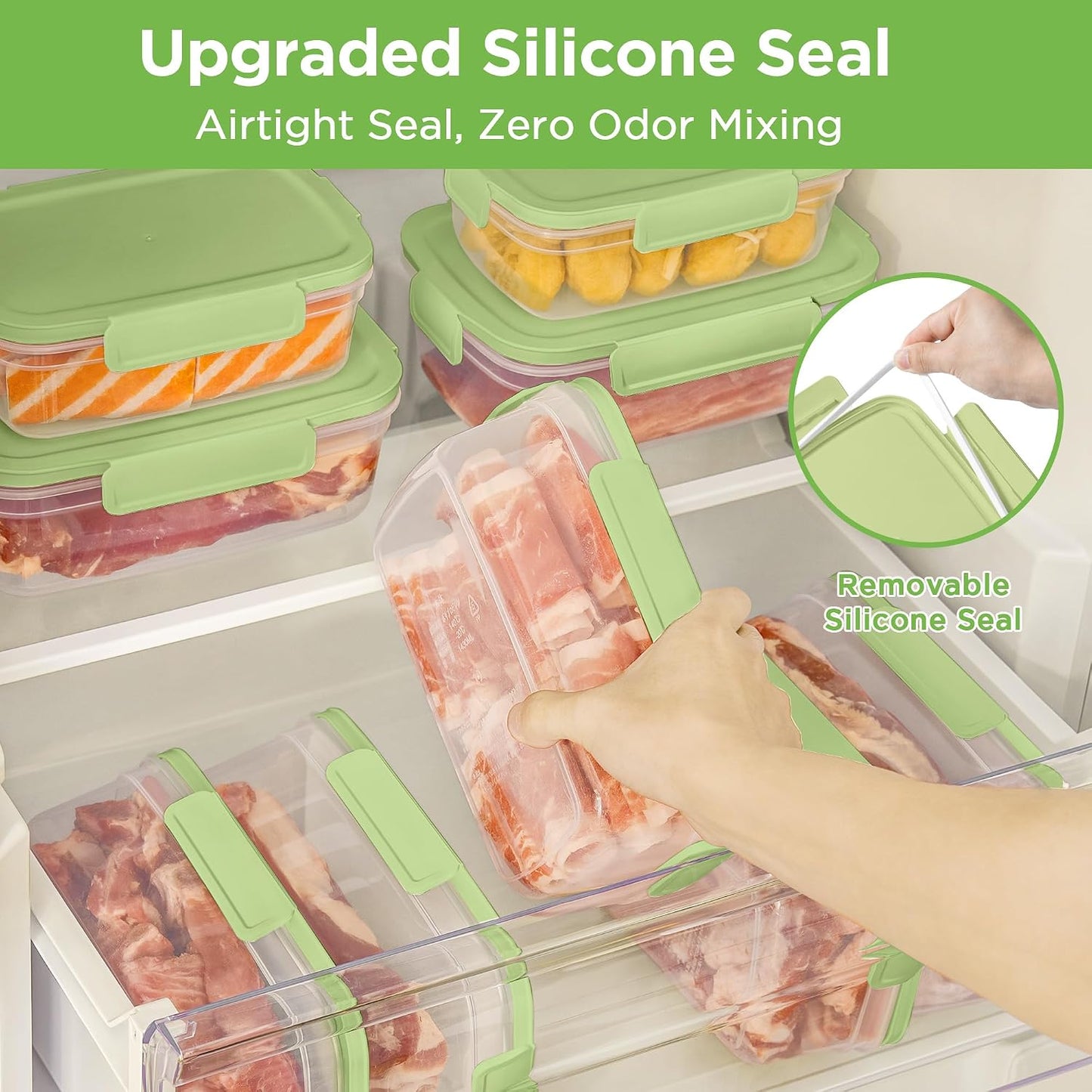 10-Pack Food Storage Containers with Airtight Leakproof Lids, BPA-Free Meal Prep Containers for Microwave/Dishwasher/Freezer, Green, 47.3oz Each