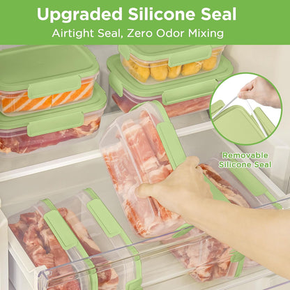10-Pack Food Storage Containers with Airtight Leakproof Lids, BPA-Free Meal Prep Containers for Microwave/Dishwasher/Freezer, Green, 47.3oz Each