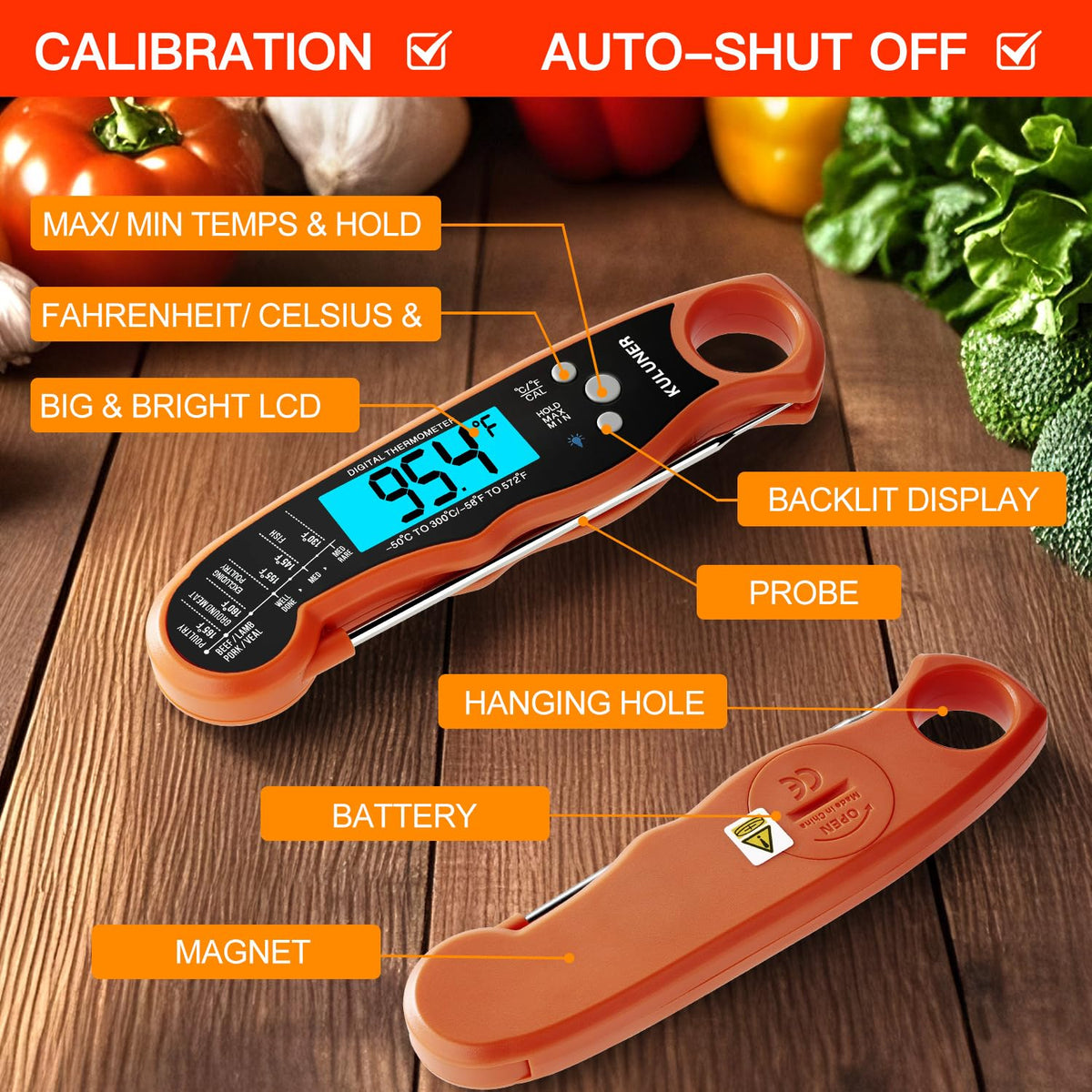 KULUNER Digital Instant Read Meat Thermometer for Cooking, Food,Grill