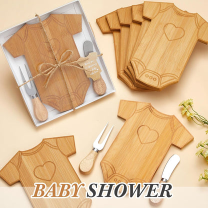 Ziliny 2 Set Baby Shower Gifts for Guests Clothing Mini Charcuterie Board with Knives Forks Gift Boxes Shaped Cheese Board Party Favors Baby Shower Game Prizes Gender Reveal Favors (Bamboo)