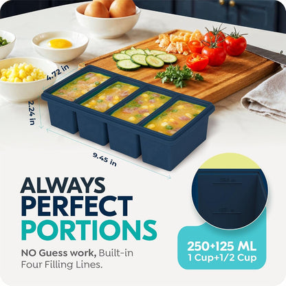 Silicone Freezer Trays with Lids, 1-Cup Soup Container Style Ice Cube Trays for Freezer - Leakproof, Dishwasher,Oven Safe, Stackable, Ideal for Frozen Broth, Leftovers & Meal Prep, BPA Free 2 Pack