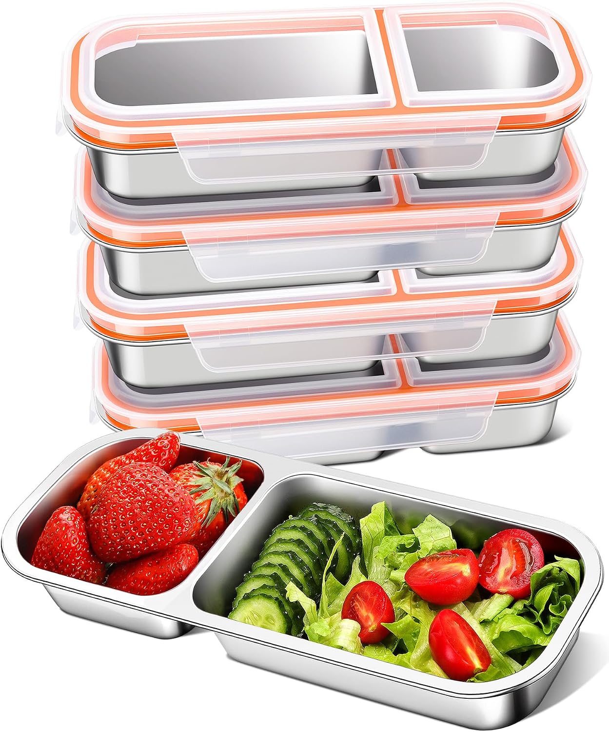 KTKUDY Stainless Steel Snack Container for Kids & Adults - Large - Leak-Proof 3-Compartment Stackable Snack Lunch Box for Daycare, School, Work & Travel