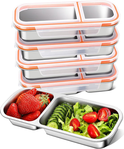 KTKUDY Stainless Steel Snack Container for Kids & Adults - Large - Leak-Proof 3-Compartment Stackable Snack Lunch Box for Daycare, School, Work & Travel