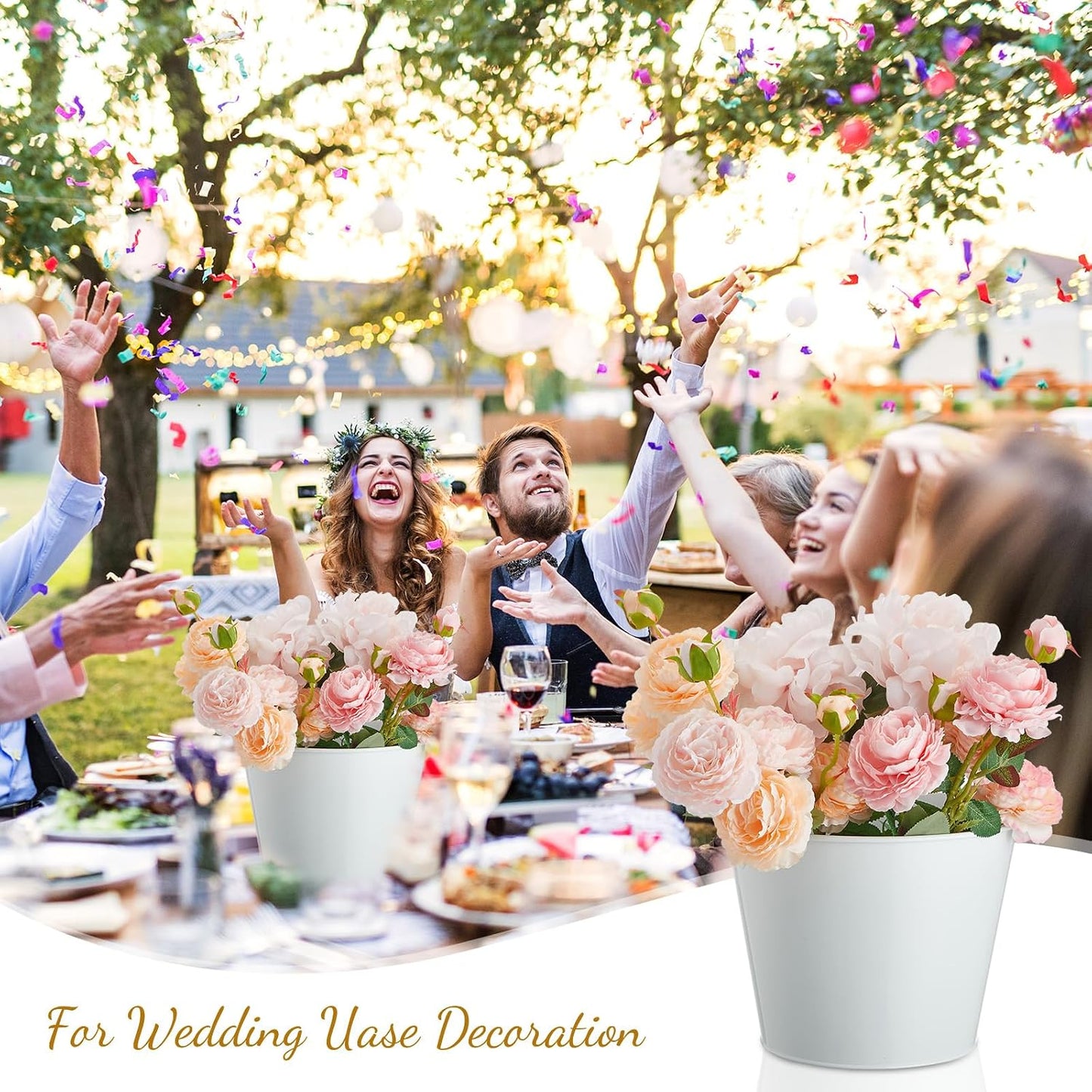 Zopeal 12 Pcs Galvanized Beer Bucket Set, Includes 8 Metal Ice Buckets 5qt with 2 Scoops & 2 Tongs, Round Slive Pails Bulk for Weddings Birthday Beach Pool Party Supplies Summer Table Centerpieces