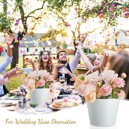 Zopeal 12 Pcs Galvanized Beer Bucket Set, Includes 8 Metal Ice Buckets 5qt with 2 Scoops & 2 Tongs, Round Slive Pails Bulk for Weddings Birthday Beach Pool Party Supplies Summer Table Centerpieces