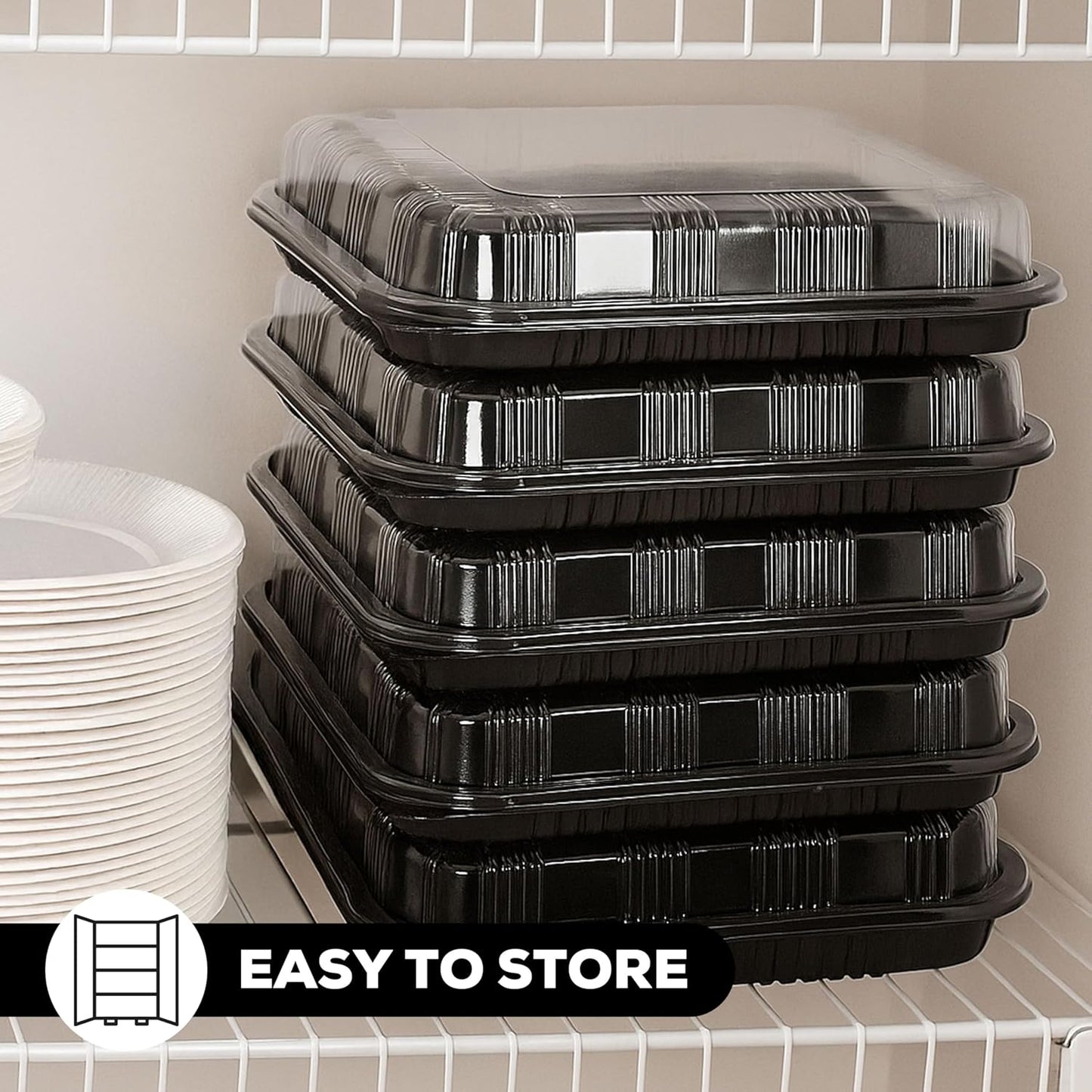 6 Pack Catering Trays with Lids – 13" Serving Tray with Lid, Heavy Duty Recyclable Plastic Party Platters for Catering, Buffet, Picnics & Events – Food Trays with Clear Lid (13.39 × 9.84 × 2.95 inch)