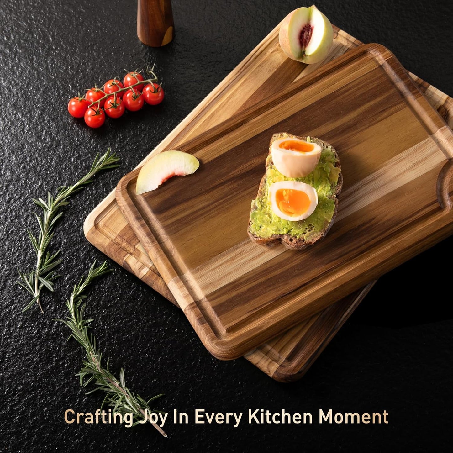 4 Pack Teak Wood Cutting Board Set for Kitchen Heavy Duty Non Toxic Non Slip Solid Thick Wood Haus Chopping Board Extra Large Big Small Meat Best Essential House Warming Hostess Host Gift