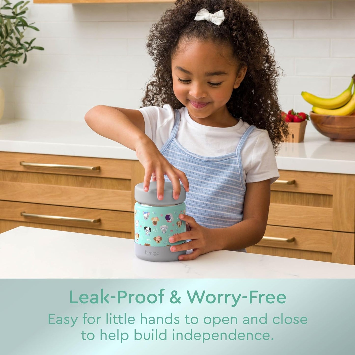 Bentgo Kids Stainless Steel Food Jar - 11oz Leak-Proof Double Insulated Hot or Cold Food Container with Removable Silicone Bumper, Dishwasher Safe, Easy Open Lid, Ages 3+ (Trucks)
