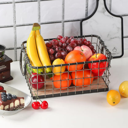 11.5" Wide Rectangular Sturdy Hand Welded Farmhouse Metal Wire Basket with Rustic Wooden Bottom For Shelves, Closet Storage Bins for Shelves. Also For Laundry, Towel, Spice Rack, Tool Box (11.5"x7")