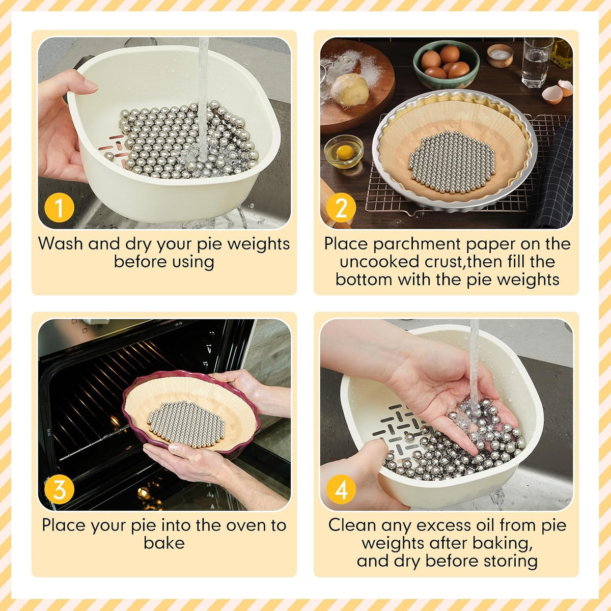 Patelai 2 lb Pie Weights with 50 Pcs Parchment Paper, Stainless Steel