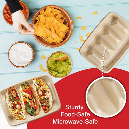 Tasty Taco™️ Taco Plates Disposable – 25 PACK | Premium Paper Taco Plates with Dividers, Fiesta Taco Holder, Taco Stand for Taco Tuesday & Taco Bar Serving Set (25 Plates)