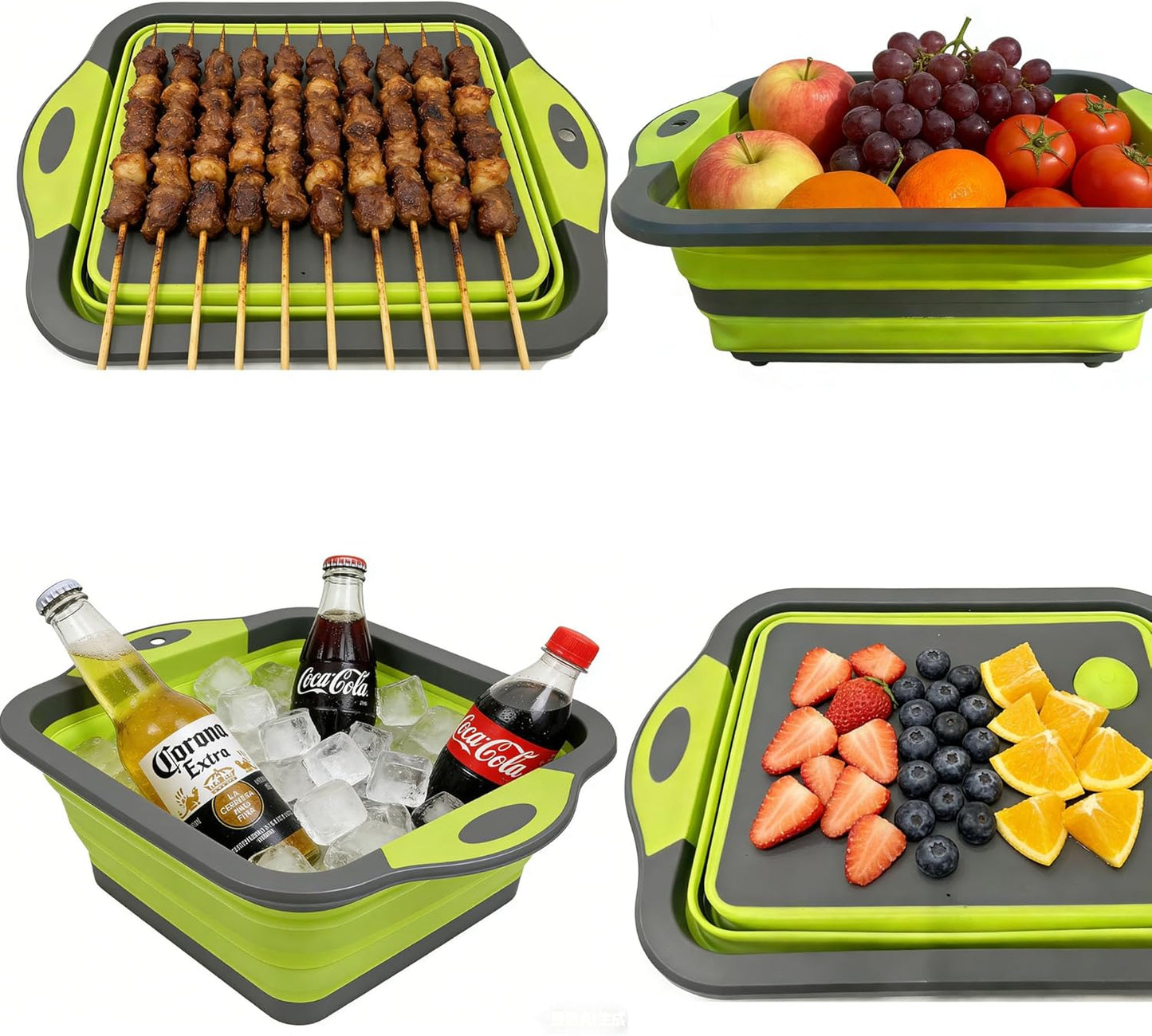 3-in-1 Folding Cutting Boards, Collapsible BBQ Prep Tub with Lid, 9L Container with Strainer, PP+TPR Material Cutting Board, Chopping Board Folds to 1.5Inch Slim for RV, Camping & Small Kitchen