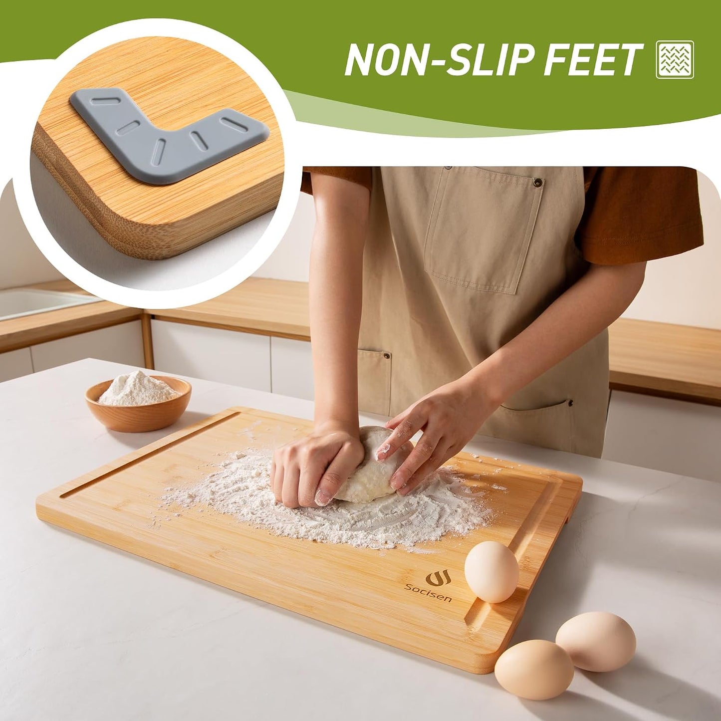3 Packs Bamboo Cutting Board Set with Non Slip Feet and Over Sink Nice Solid Thick Wood Juice Groove Chopping Board Extra Large Big Small Best Hardwood Kitchen Counter Organic Vegetable