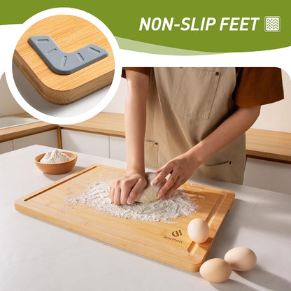 3 Packs Bamboo Cutting Board Set with Non Slip Feet and Over Sink Nice Solid Thick Wood Juice Groove Chopping Board Extra Large Big Small Best Hardwood Kitchen Counter Organic Vegetable