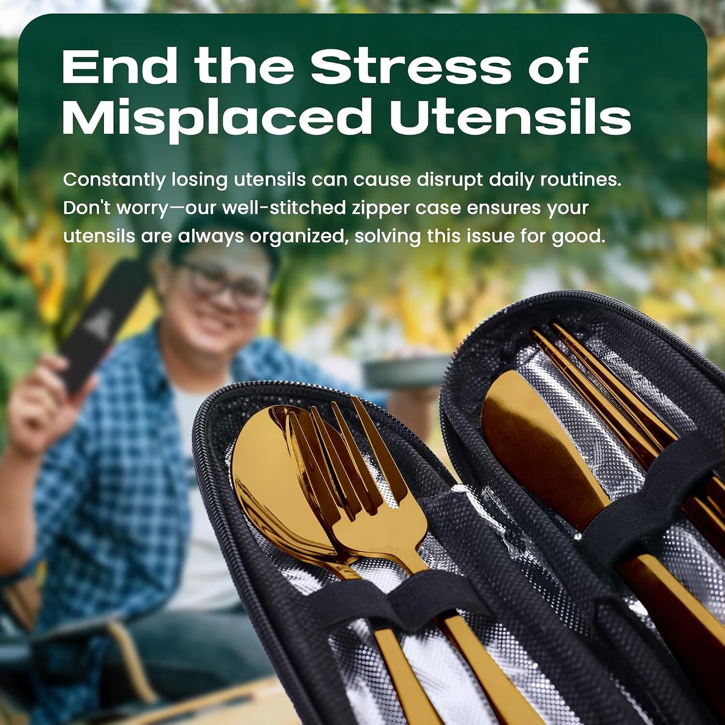 Taplord Portable Travel Silverware Set With Case, Includes 10 Pcs of Travel Utensils With Case, Stainless Steel Flatware Set For Camping, Lightweight (Multi-Color)
