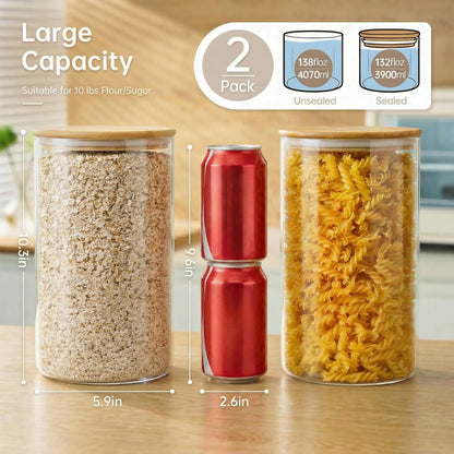 32oz - 4 Pack Glass Jars with Bamboo Lids, Glass Pantry Storage Containers with Airtight Lids, Round Air Tigh Food Storage Canisters for Cereal, Pasta, Flour, Sugar, Rice, Best for Kitchen Organizer