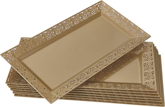 Rectangle White Serving Tray (2-Pack) - 17.5" Disposable Serving Platter for Appetizer, Fruits & Serving Dishes | Perfect Plastic Tray For Party Serveware