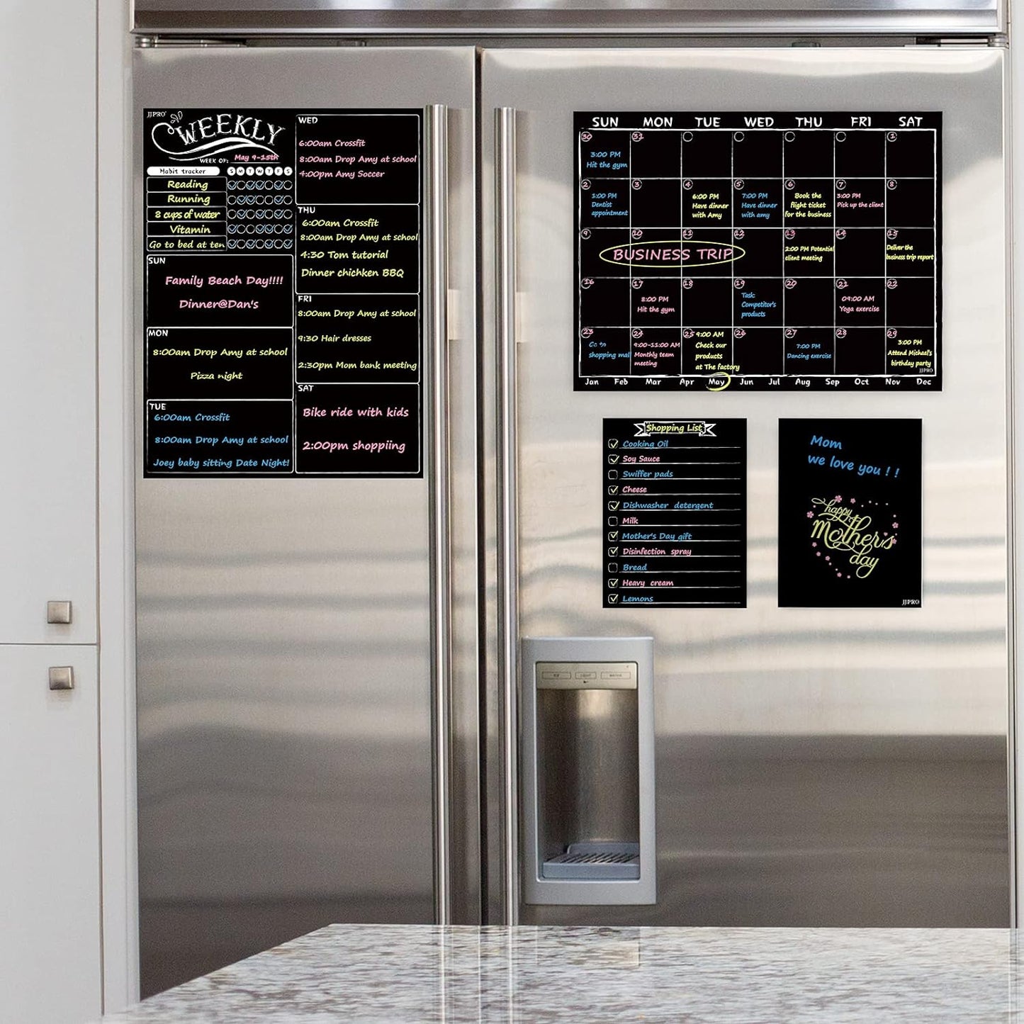 JJPRO Magnetic Dry Erase Menu and Chore Chart Blackboard for Fridge-Weekly Meal Planner Chalkboard,Behavior Chart Chalkboard for Multiple Kids with Notepad Blackboard