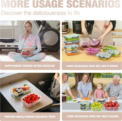 5-Piece Set, 36 oz Glass Meal Prep Containers with Snap-Lock Lids, Airtight Lunch Containers, Microwave, Oven, Refrigerator & Dishwasher Safe,Black