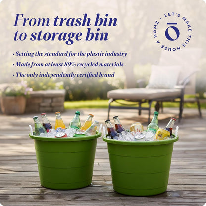 HOMZ 2-Pack Utility Tub, Large Plastic Storage Bucket with Rope Handles, 17 Gallon, Black - Portable Indoor and Outdoor Buckets for Kitchen, Laundry, Garden, Bathroom, and Garage Organization