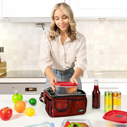 opux Insulated Lunch Bag Women Men, Dual Compartment Leakproof Lunch Box Adults Kids, Double Decker Meal Prep Bento Lunch Cooler Tote with Shoulder Strap for Work Office School Travel, Floral Purple