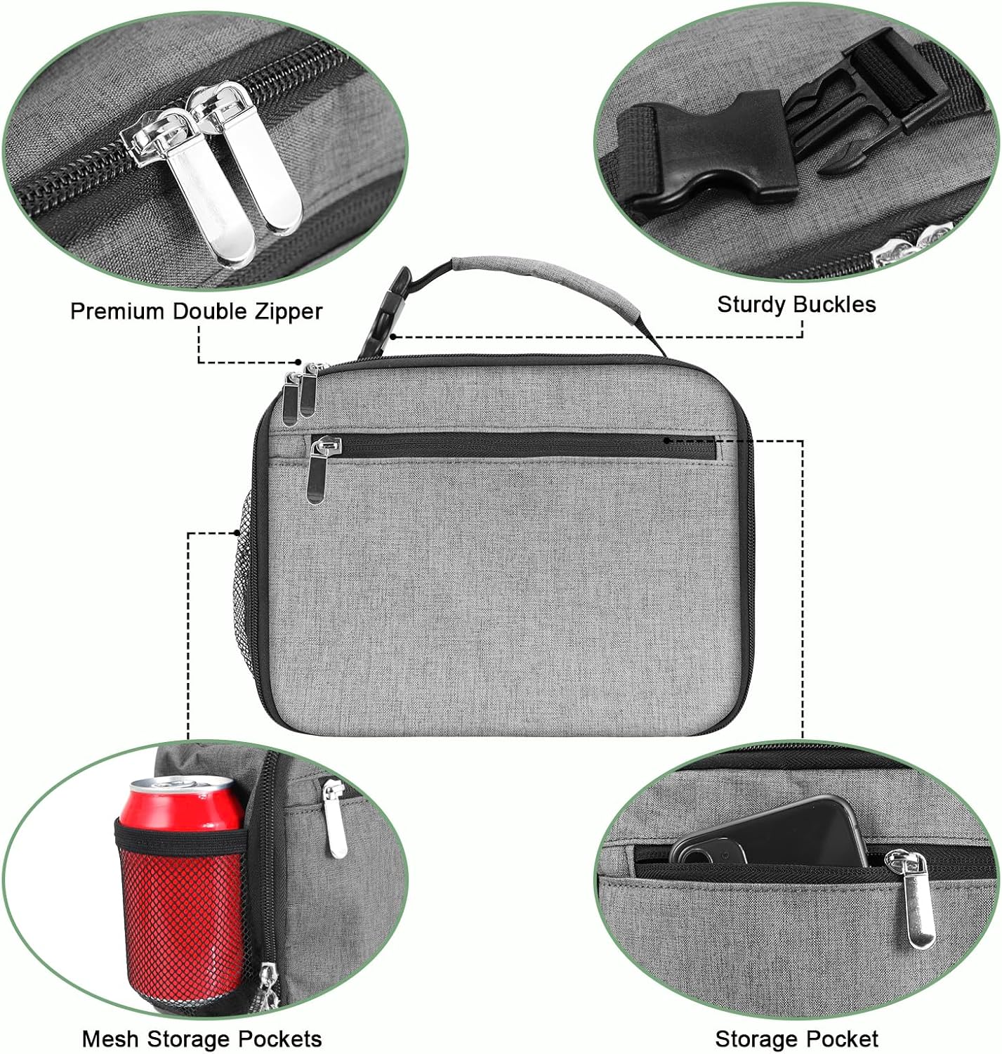 Kids Lunch Box for Boys Girls Lunch Bag Insulated Durable Lunchbox Children Lunch Tote Bag for School Black