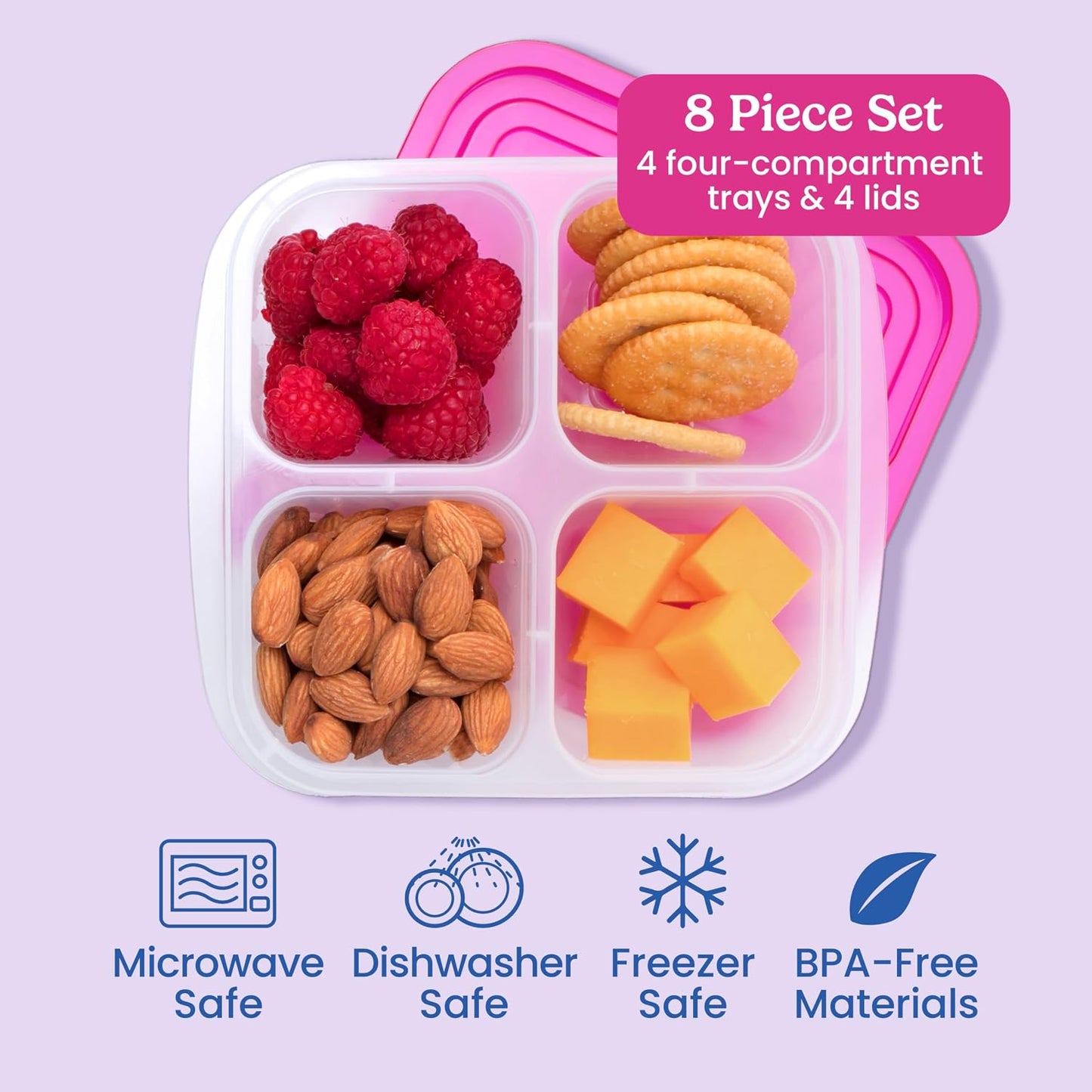 Bentgo Easyboxes 4-Compartment Snack Containers - 8-Piece Set with 4 Trays & 4 Custom-Fit Lids to Seal in Freshness - Reusable Food Storage & Meal Prep Bento BPA-Free Containers (Classic)