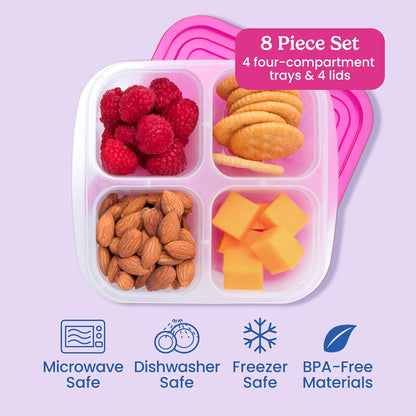 Bentgo Easyboxes 4-Compartment Snack Containers - 8-Piece Set with 4 Trays & 4 Custom-Fit Lids to Seal in Freshness - Reusable Food Storage & Meal Prep Bento BPA-Free Containers (Classic)