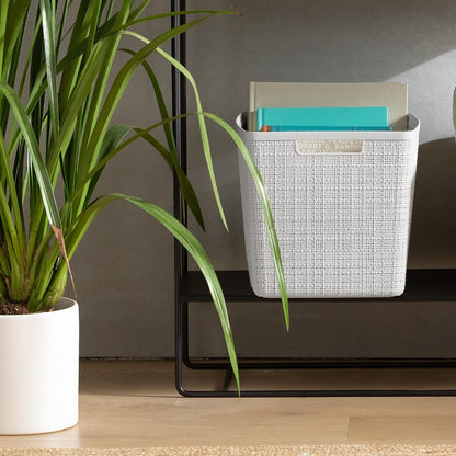 Curver Set of 4 Large 18L Easy Access Jute Decorative Plastic Organization and Storage Baskets - Perfect Bins for Home Office, Closet Shelves, Kitchen Pantry and All Bedroom Essentials, Black
