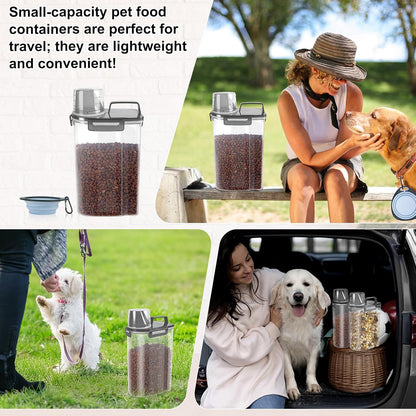 LEAWALK Airtight Small Cat Dog Pet Food Storage Containers BPA Free, with Large Pour Spout/1 Measuring Cup/ 4 Safety Locks and Double-layer Silicone Strip (Olive Gray x 2, 3L-2pack)