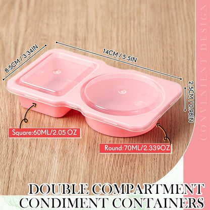 Blushtier 10 Pcs Pack Snack Containers with Lids, 5 oz Double Compartment Plastic Food Containers, Portable Divided Snack Cups for School, Office, Meal Prep, Sauces, Dips, On-the-go Camping (Clear)