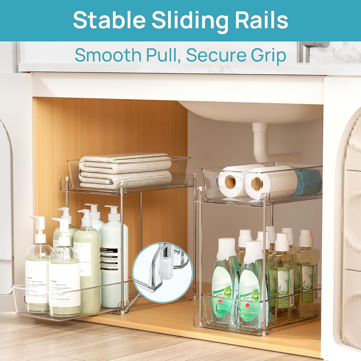 Vtopmart 4 Pack Bathroom Under Sink Organizers Organizer, 2 Tier Clear Pull-Out Organization (S-Standard)