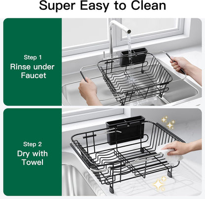 JASIWAY Dish Drying Rack in Sink, Dish Drainer with Cup and Utensil Holder