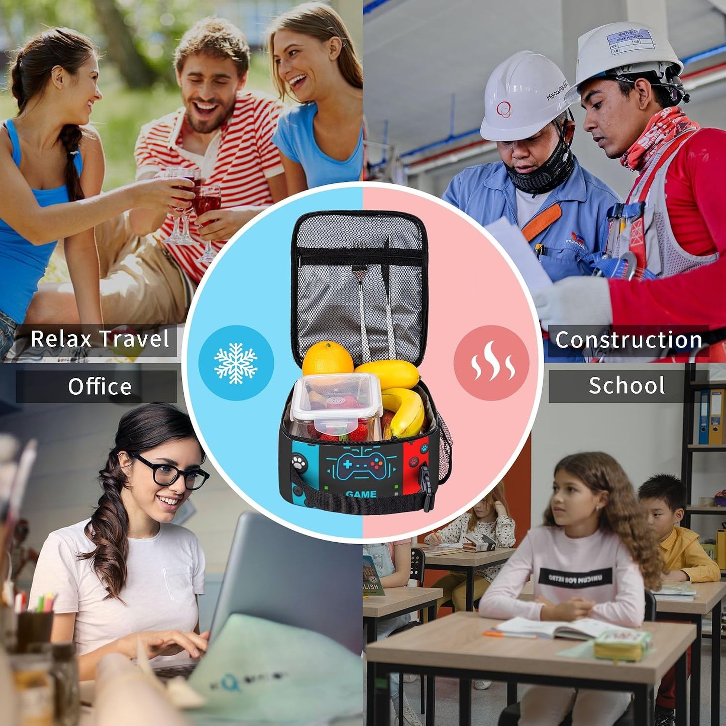 Dinosaur Volcano Insulated Lunch Bag for Women & Men, Reusable Leak-Proof Lunch Box with Cooler Compartment, Lunch Tote for Adults Work Travel Picnic Durable & Washable