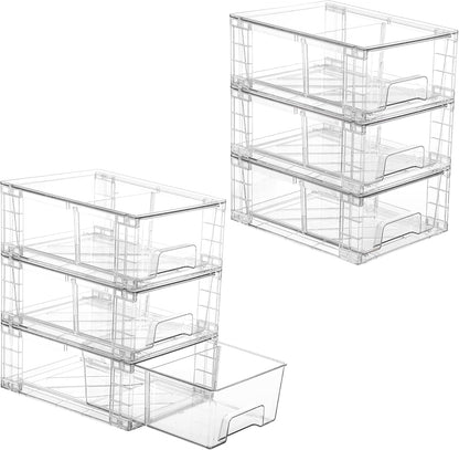 Vtopmart 4Pack Large Stackable Pantry Storage Drawers, Clear Organizer Bins with Handles, Acrylic Drawer Organizers for Kitchen, Pantry, Bathroom Undersink, Cabinet Organization and Storage