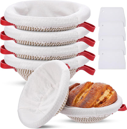 Gejoy 4 Set Banneton Bread Proofing Baskets Bulk with Liner Scraper Handle